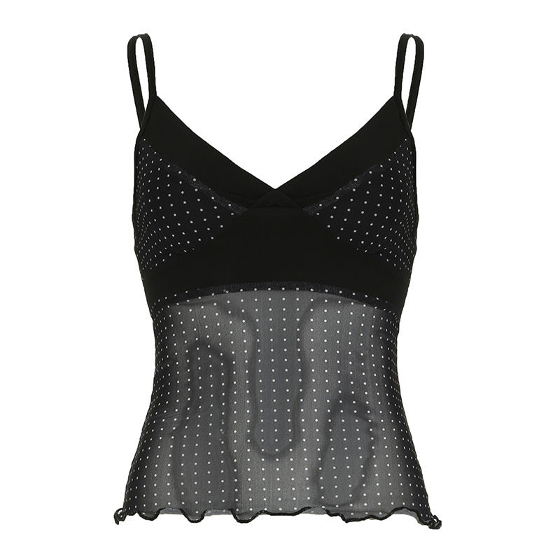 Damen Verspieltes Spaghetti-Trägertop mit transparenten Akzenten und Punkten Drune