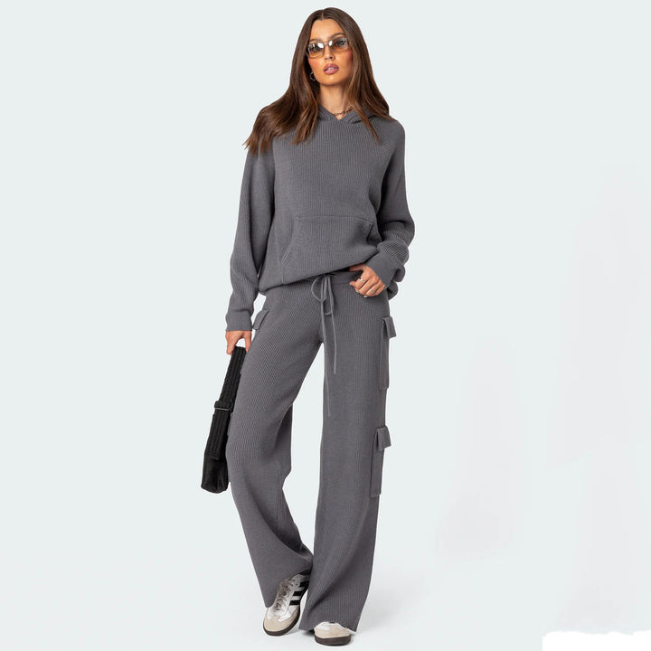 Damen Bequemer Strick-Pullover mit Kapuze Drune