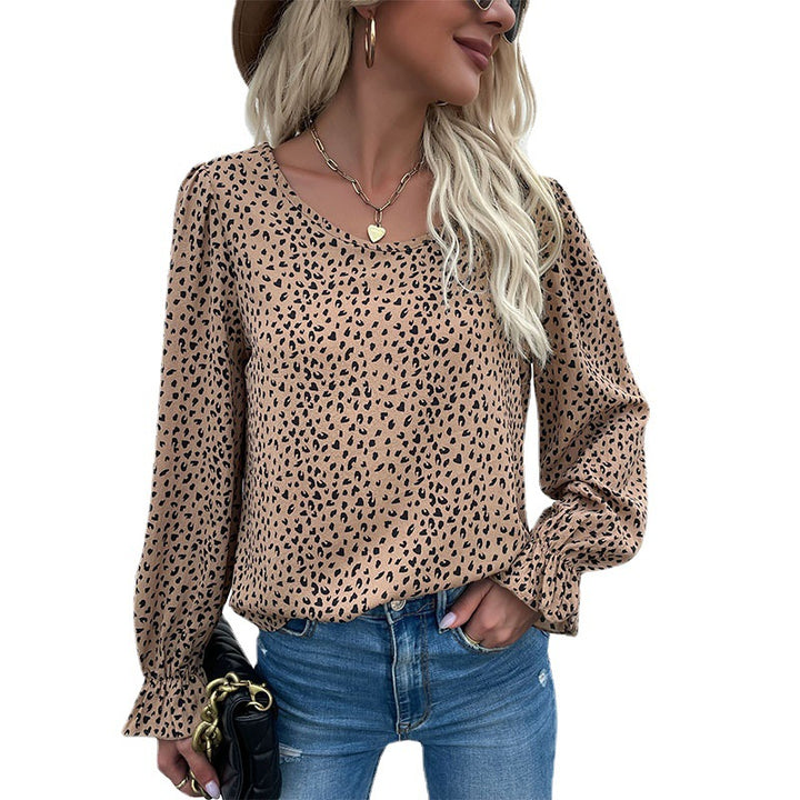 Damen elegante Bluse mit Rüschendetails und doppeltem Puffärmel Drune