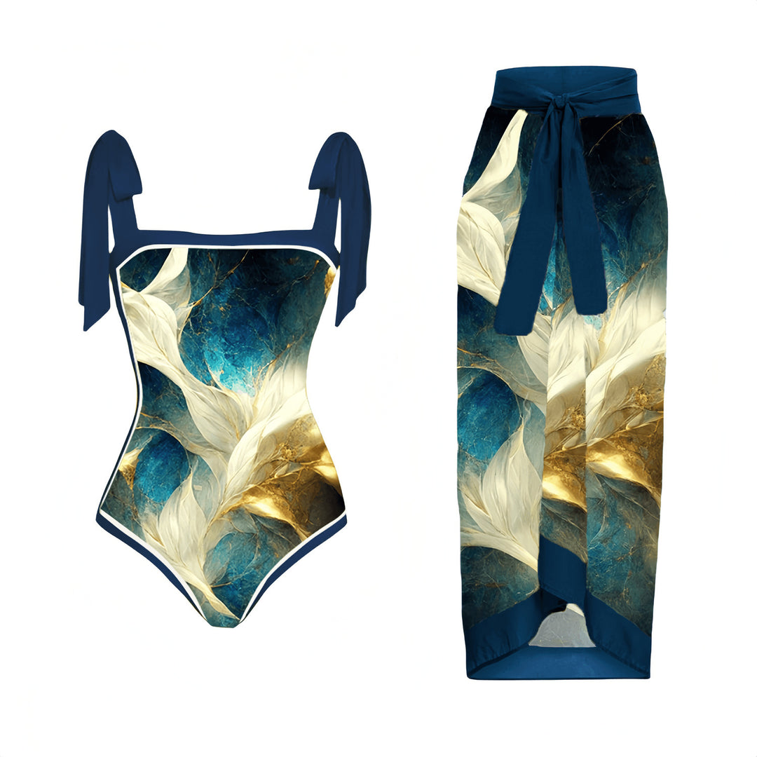 Damen Eleganter Badeanzug mit passendem Wickelrock Drune