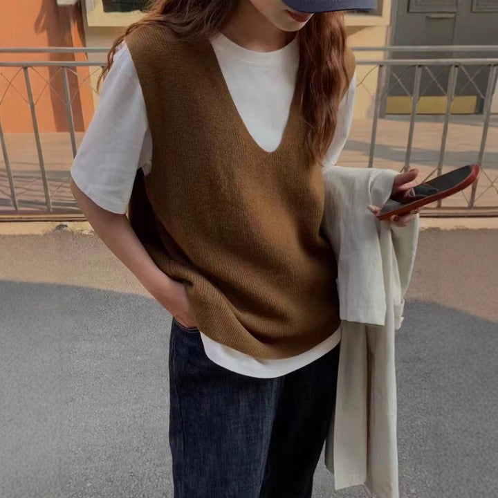 Damen modischer Pullover mit V-Ausschnitt und lockerem Schnitt Drune