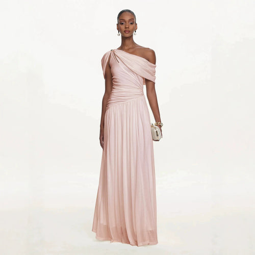 Damen Elegantes One-Shoulder Maxikleid mit fließendem Schnitt Drune