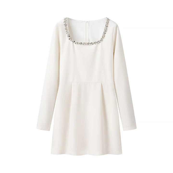 Damen elegant geschnittenes Langarmkleid mit verziertem Ausschnitt Drune