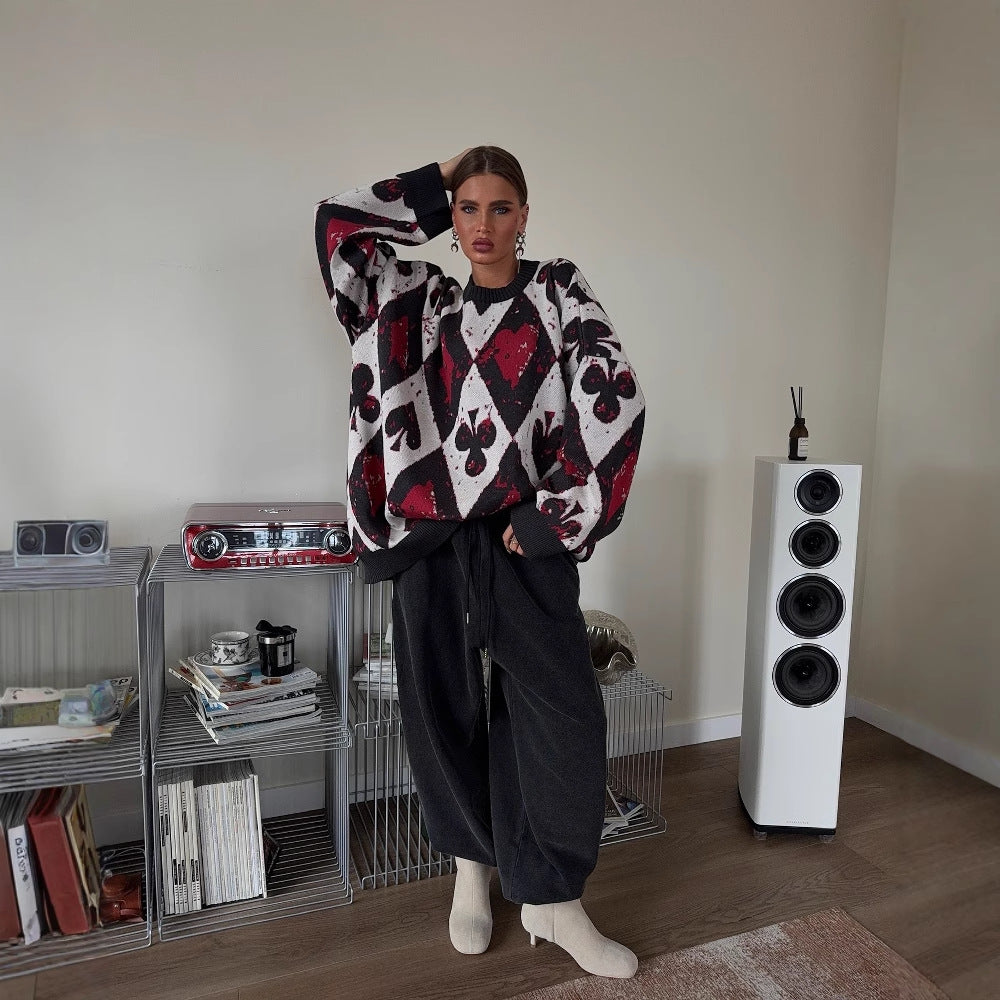 Damen Oversized Pullover mit kreativen Mustern und weitem Schnitt Drune