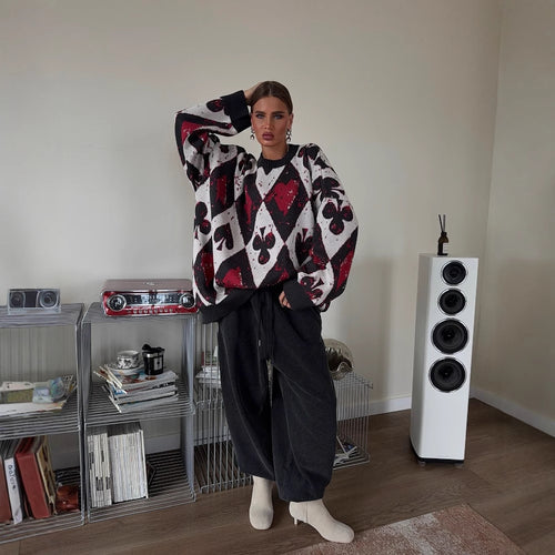 Damen Oversized Pullover mit kreativen Mustern und weitem Schnitt Drune