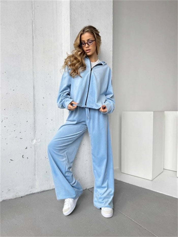 Damen komfortables Lounge-Set mit lockerer Jacke und weit geschnittenen Hosen Drune