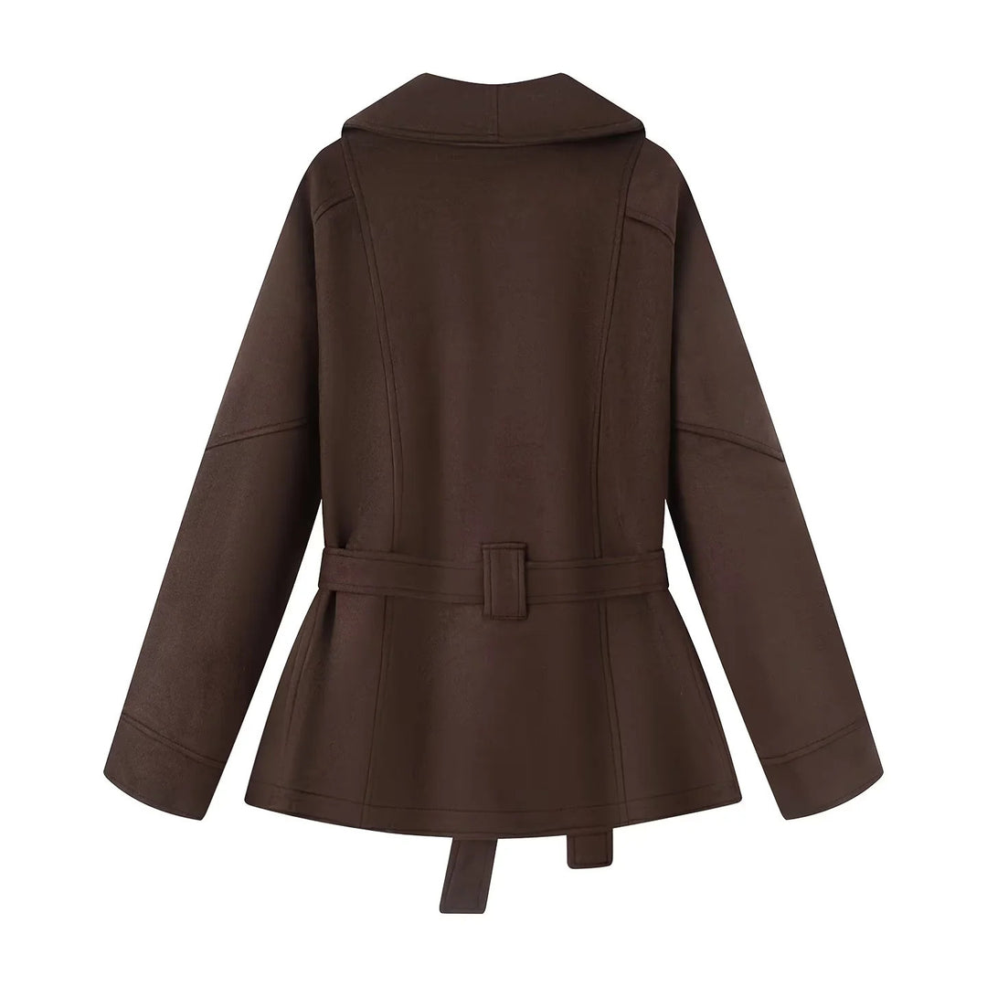 Damen elegante Übergangsjacke mit Bindegürtel und schmeichelndem Revers Drune