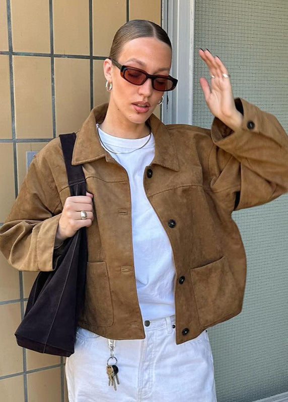 Drune | Cropped Wildleder Button-Up Jacke