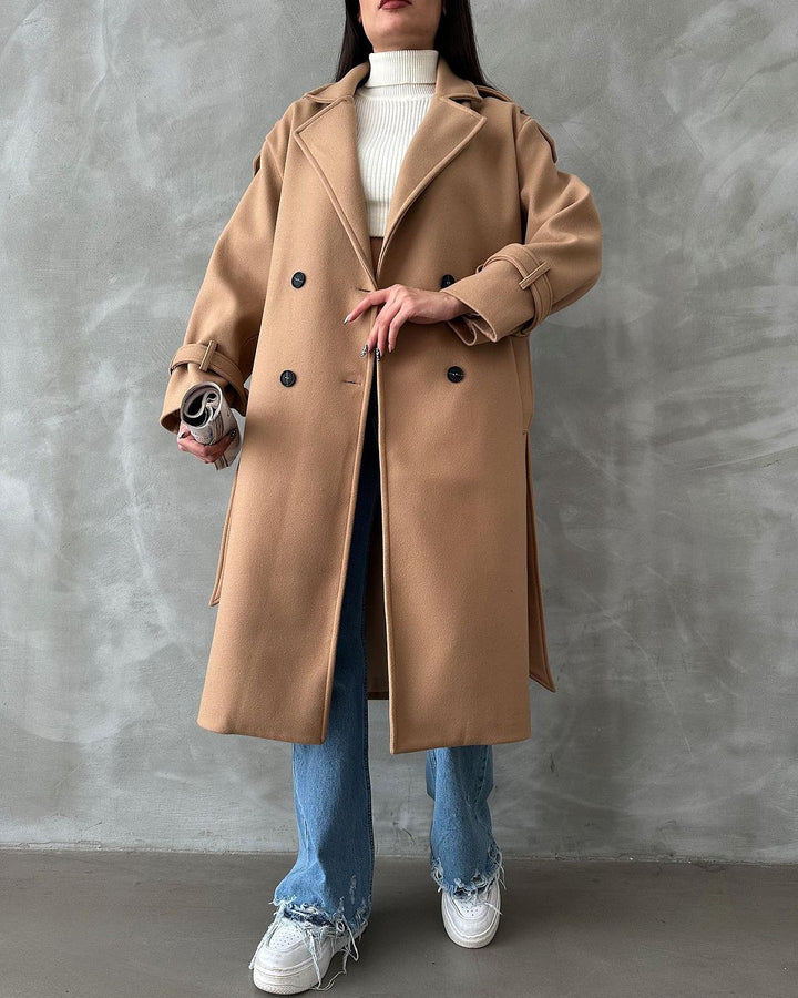 Damen Modischer Trenchcoat mit eleganten Details und doppelt geknöpfter Front Drune