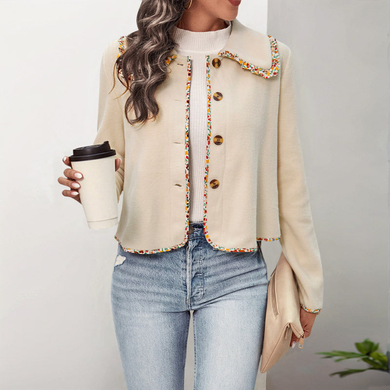 Damen lässige Jacke mit buntem Kragen und Knopfdetails Drune