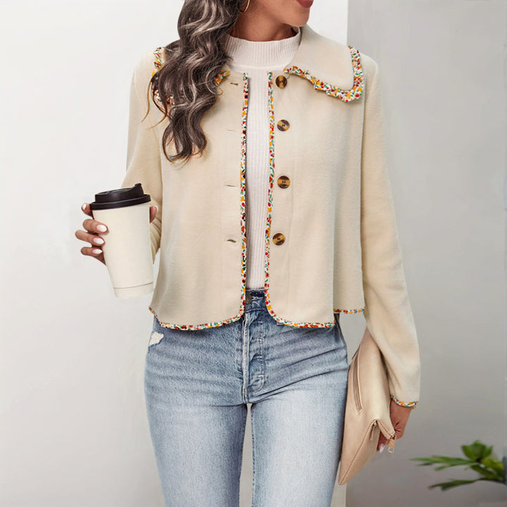 Damen lässige Jacke mit buntem Kragen und Knopfdetails Drune