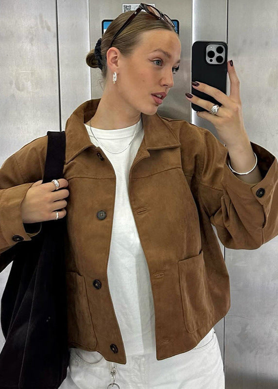 Drune | Cropped Wildleder Button-Up Jacke