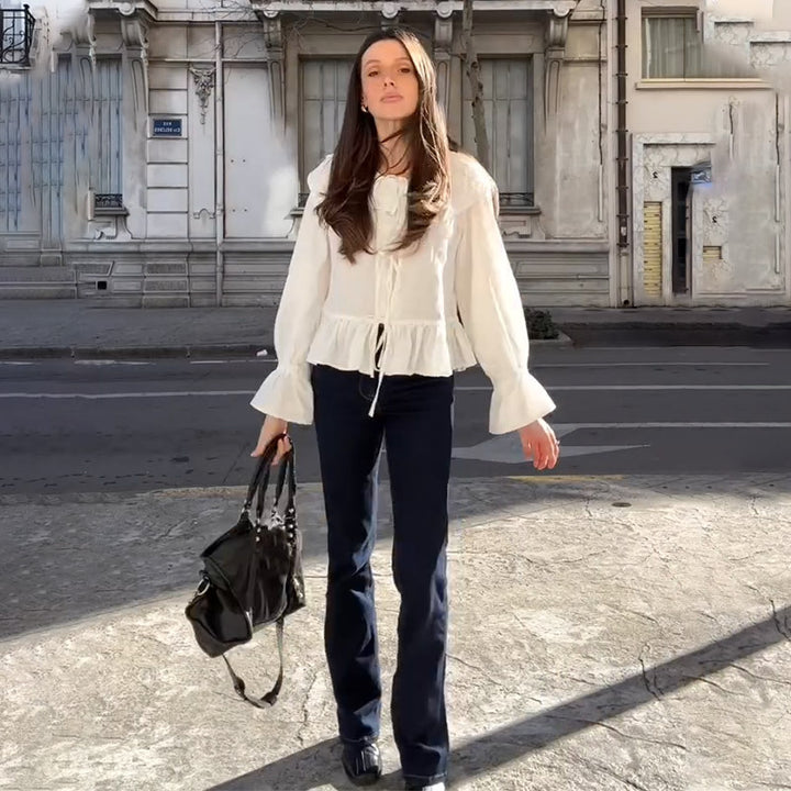 Damen Bluse mit voluminösen Ärmeln und elastischem Bund Drune
