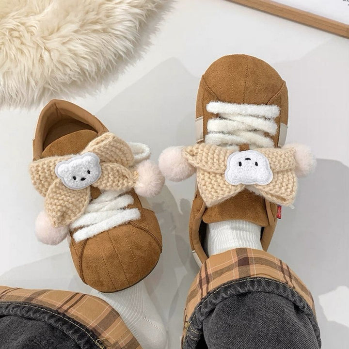 Damen Trendige Sneakers mit verspielten Knüpfdetails und kuscheligem Innenfutter Drune