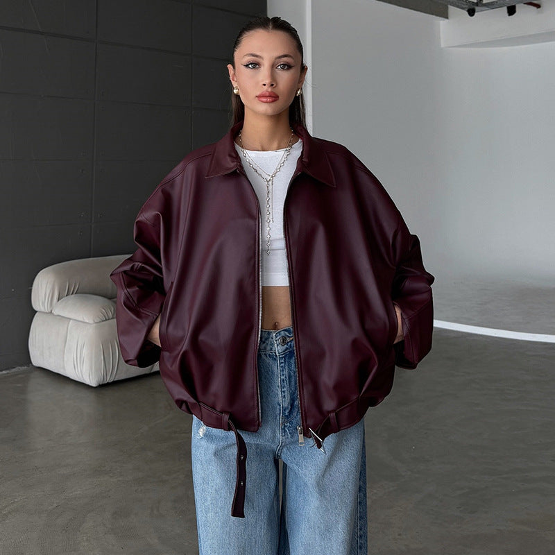 Damen elegante Kunstlederjacke Drune