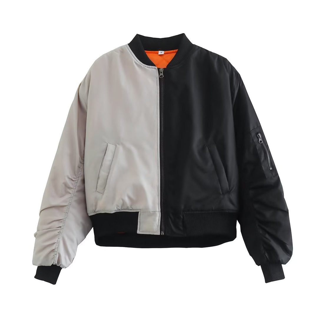 Damen modische Bomberjacke mit verspieltem Patchwork-Design und praktischen Reißverschlusstaschen Drune