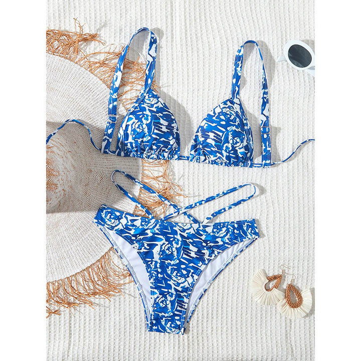 Damen Triangel-Bikini-Set mit verstellbaren Riemchen und stilvollem Mustermix Drune