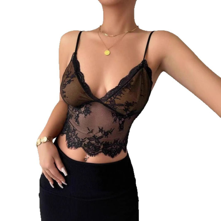 Damen Spitzen-Crop-Top mit verführerischen Details Drune