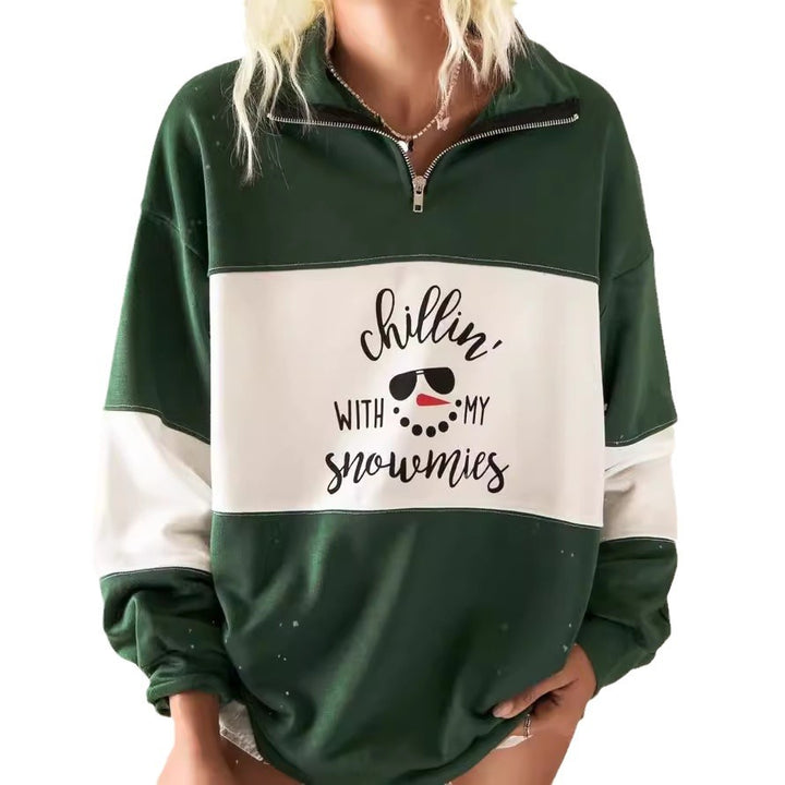 Damen Sweatshirt mit hohem Kragen und verspieltem Grafikdruck Drune