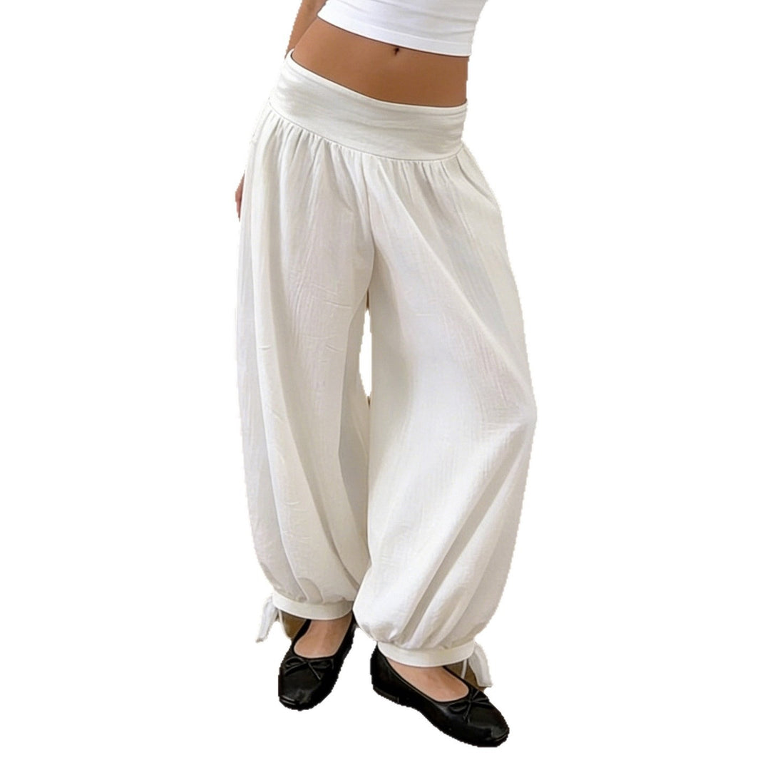Damen weite Baumwollhose mit elastischem Bund und verstellbaren Bindebändern Drune