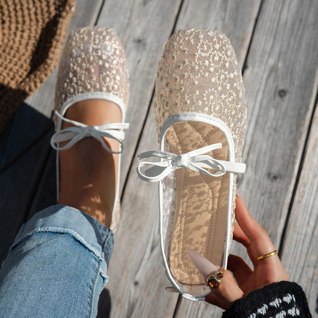 Damen elegante Ballerinas mit floralen Applikationen und rutschfester Sohle Drune