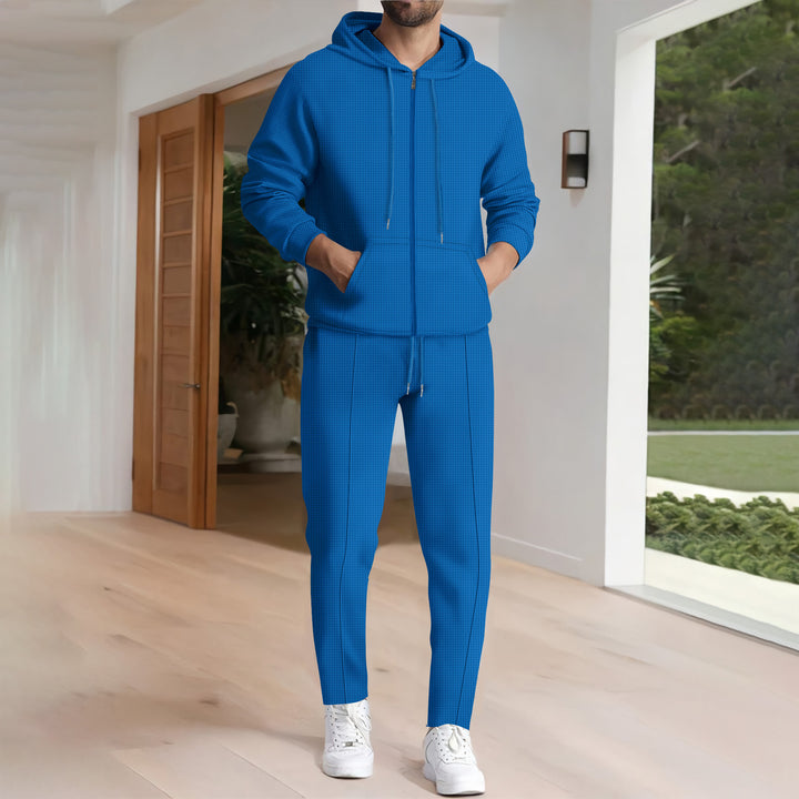 Herren nan Struktur-Fleece Zip-Hoodie mit Kängurutaschen und schmal zulaufender Jogginghose Drune