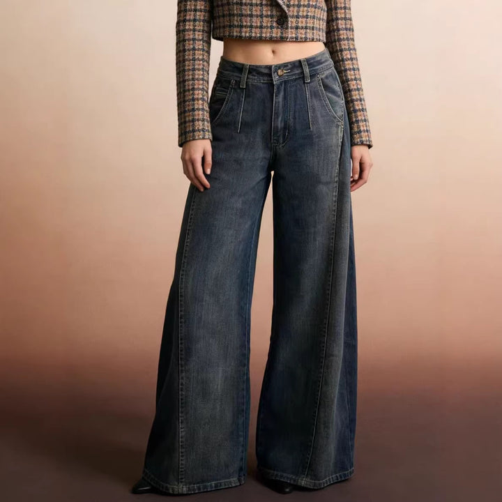 Damen weite Denim-Jeans mit hohem Bund und klassischem Schnitt Drune