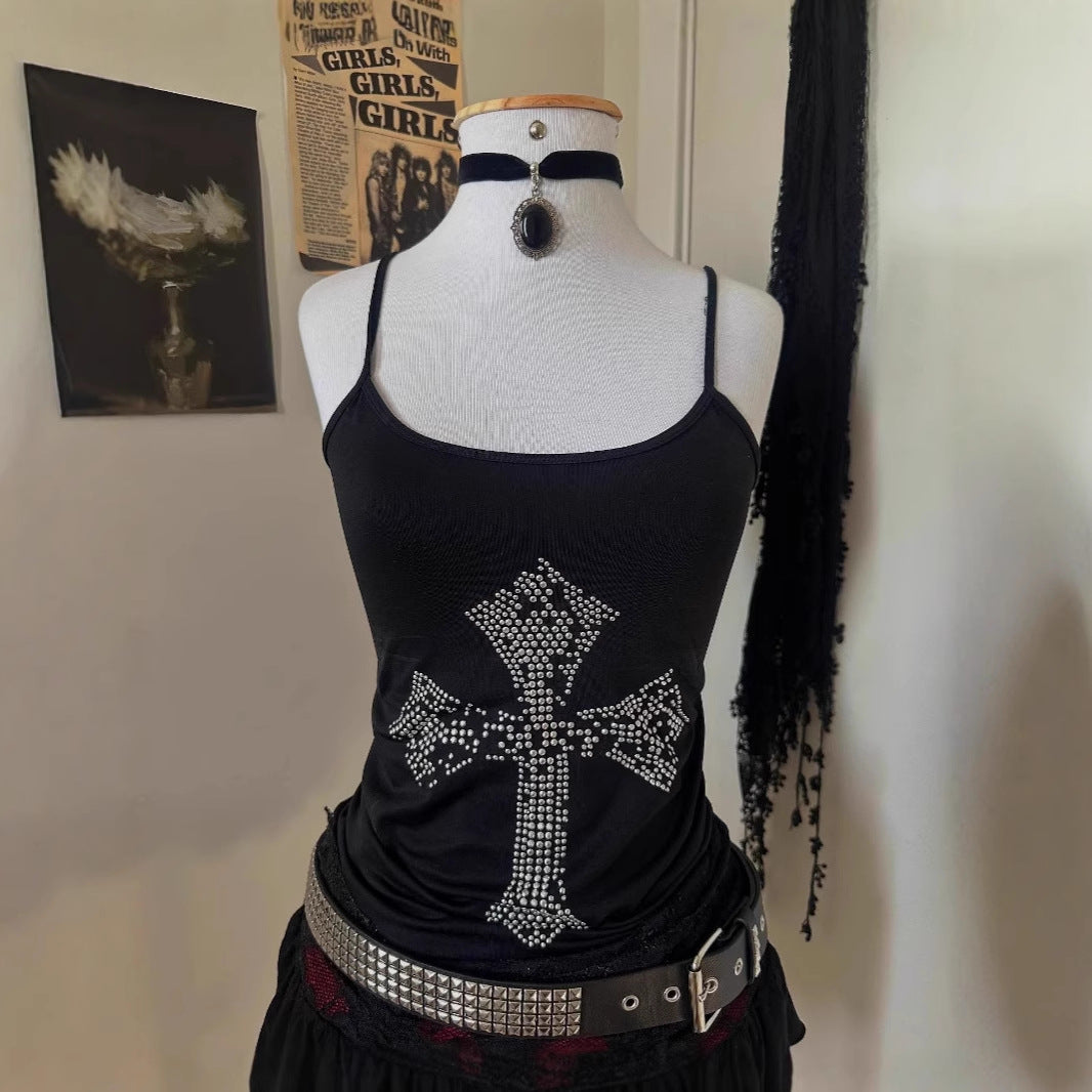 Damen stylisches Tanktop mit Kristallkreuz-Design Drune