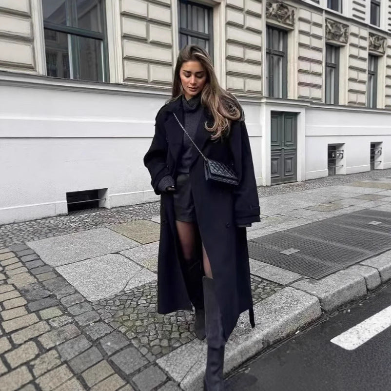 Damen eleganter und stylischer Trenchcoat mit taillierbarem Gürtel Drune