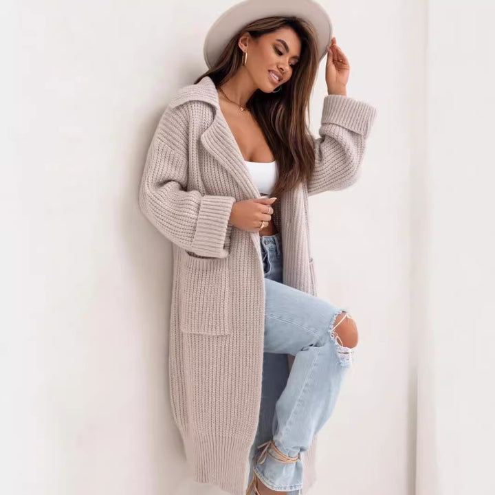 Damen Langstrickjacke mit großem Kragen und praktischen Taschen Drune
