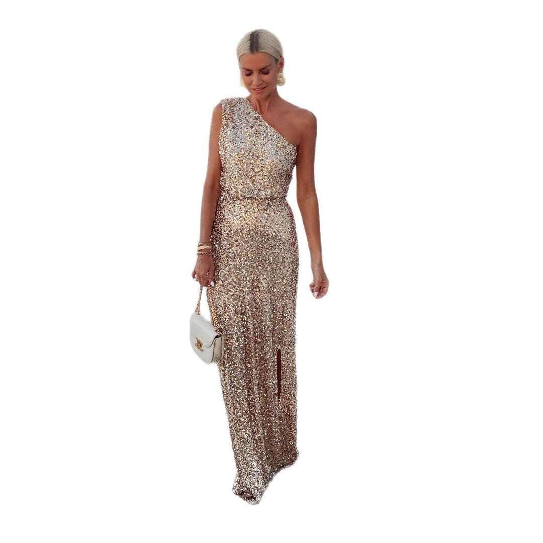 Damen Elegantes Abendkleid mit funkelndem Paillettenstoff und seitlichem Schlitz Drune