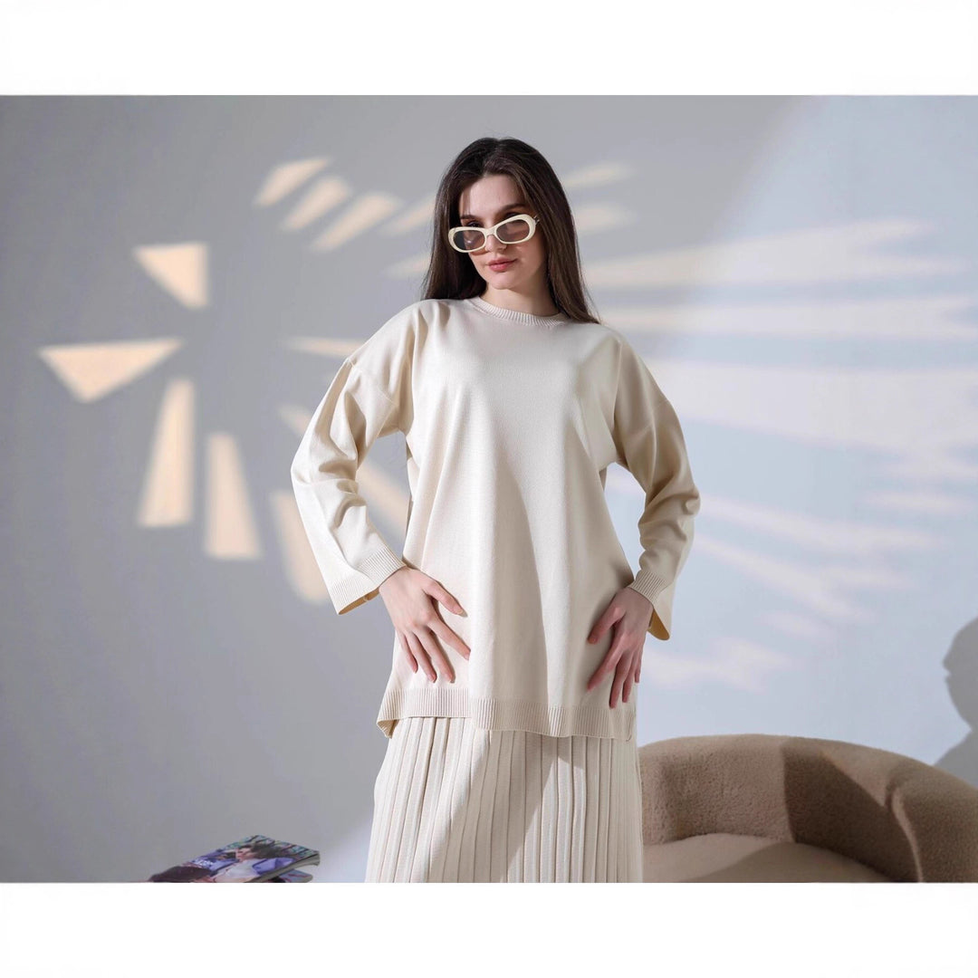 Damen Langarmshirt und Faltenrock Set Drune