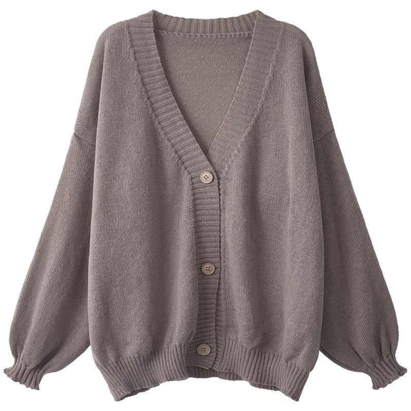 Damen Flauschiger Strickcardigan mit voluminösen Ärmeln und Knopfdetails Drune