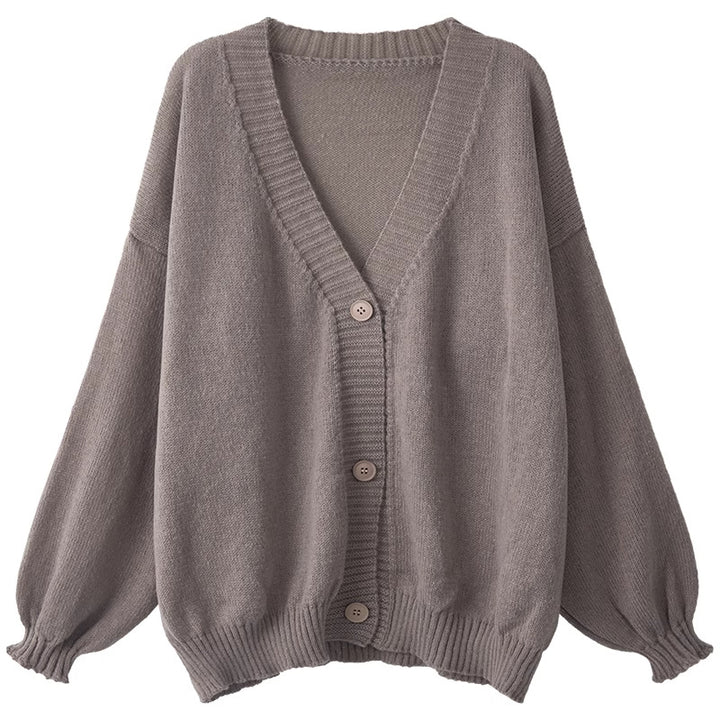 Damen Flauschiger Strickcardigan mit voluminösen Ärmeln und Knopfdetails Drune