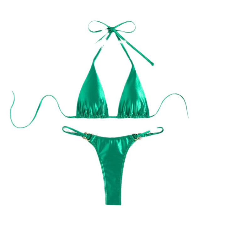 Damen Triangel-Bikini mit eleganten Bindebändern und modischen Goldakzenten Drune