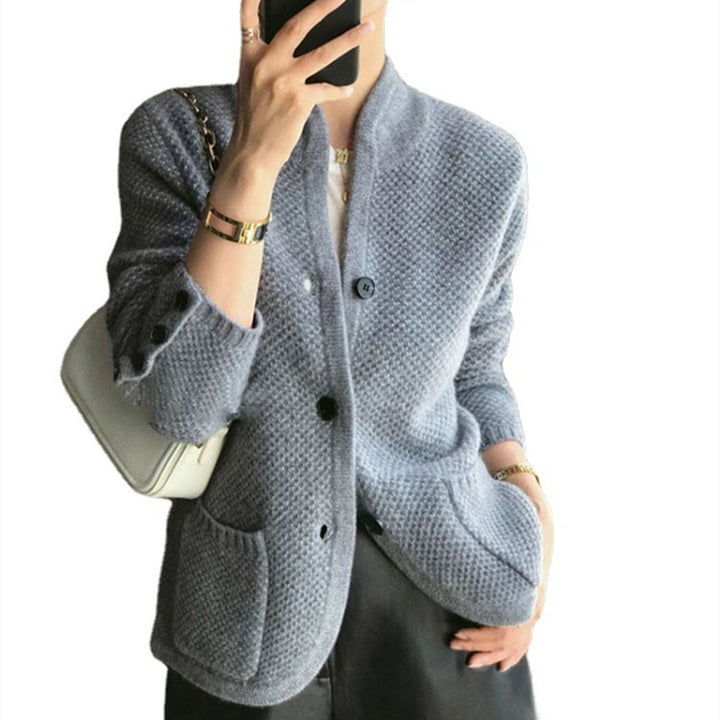 Damen modischer Strickblazer mit Taschen und Knopfverschluss Drune