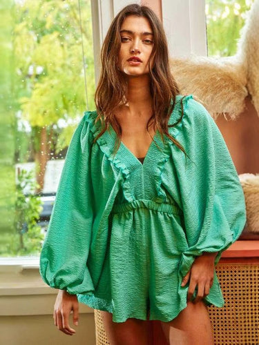 Damen luftiges Jumpsuit mit voluminösen Ärmeln und Rüschendetails Drune