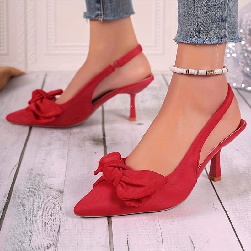 Damen elegante Slingback-Pumps mit dekorativem Schleifen-Detail Drune