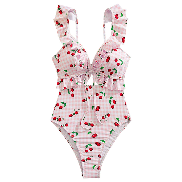 Damen Hochtaillierter Bikini mit Rüschen und Knoten Drune