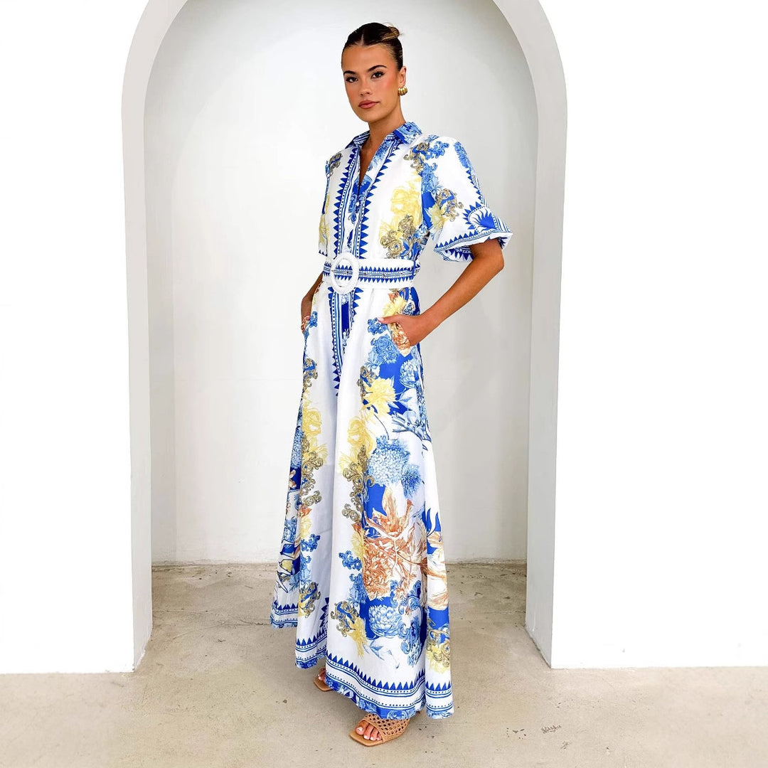Damen Elegantes Maxikleid mit floralem Design und geschlitztem Saum Drune