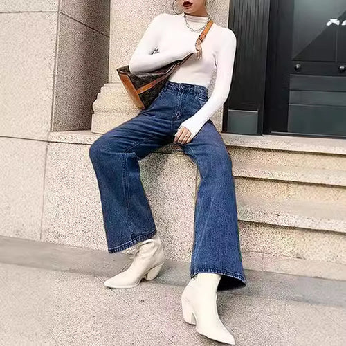 Damen weite Hochtaillen-Jeans mit komfortablem Sitz und lässigem Stil Drune