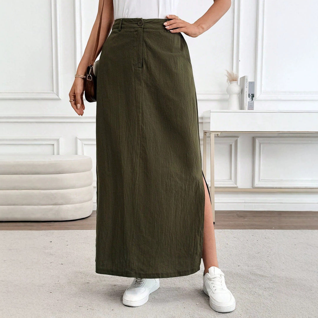 Damen Maxirock im lässigen Stil mit seitlichem Schlitz und hohem Taillenbund Drune