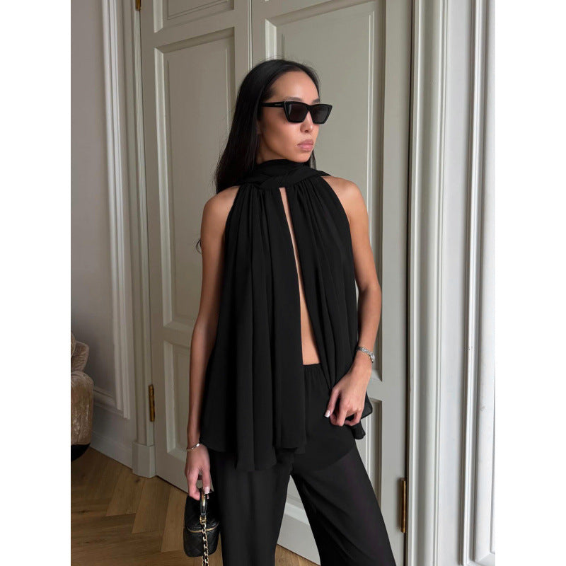 Damen Elegantes Top mit fließendem Schnitt und raffiniertem Halstuch Drune