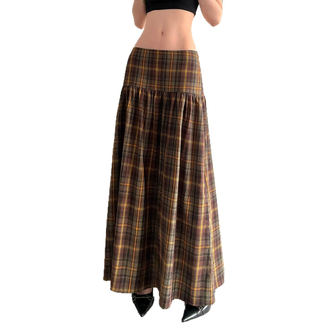 Damen Karierter Midirock mit hohem Taillenbund und voluminösem Schnitt Drune