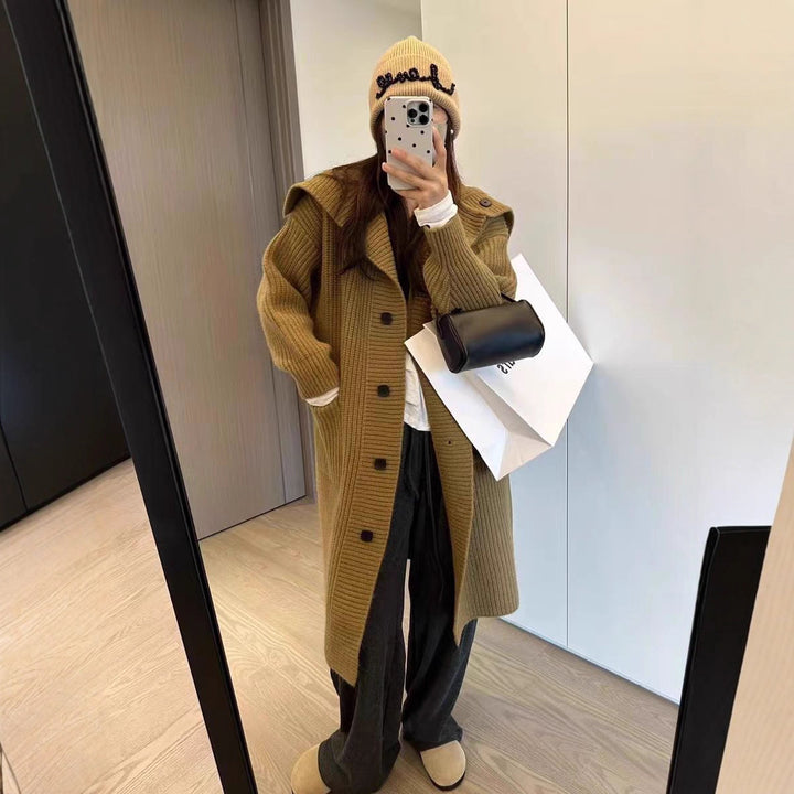 Damen Grobstrickjacke mit voluminösem Schnitt und dekorativen Knöpfen Drune