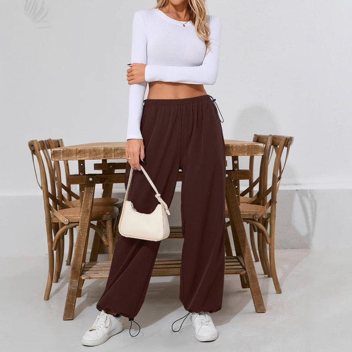 Damen Bequeme Freizeithose mit Tunnelzug und weitem Bein Drune