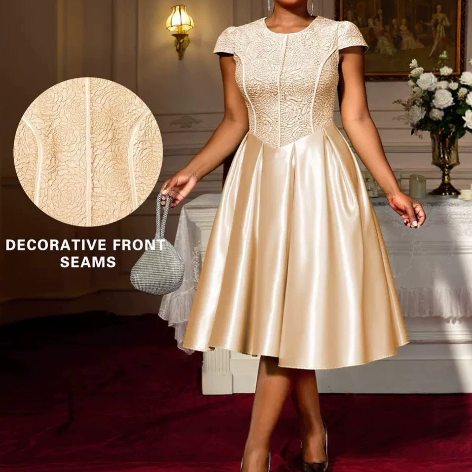 Damen A-Linien Kleid mit elegantem Spitzenoberteil und schimmerndem Rock Drune