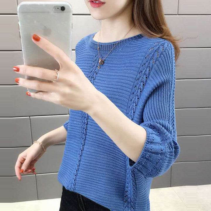Damen lässiger Strickpullover mit filigranen Details Drune