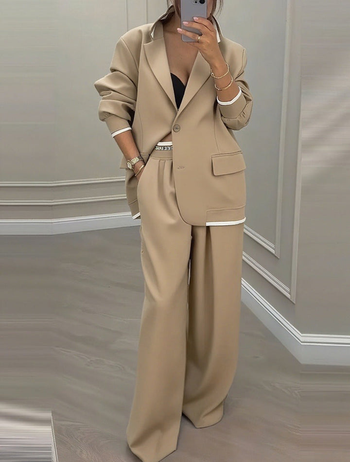 Damen elegantes Zweiteiler-Set mit oversized Blazer und weiter Hose Drune