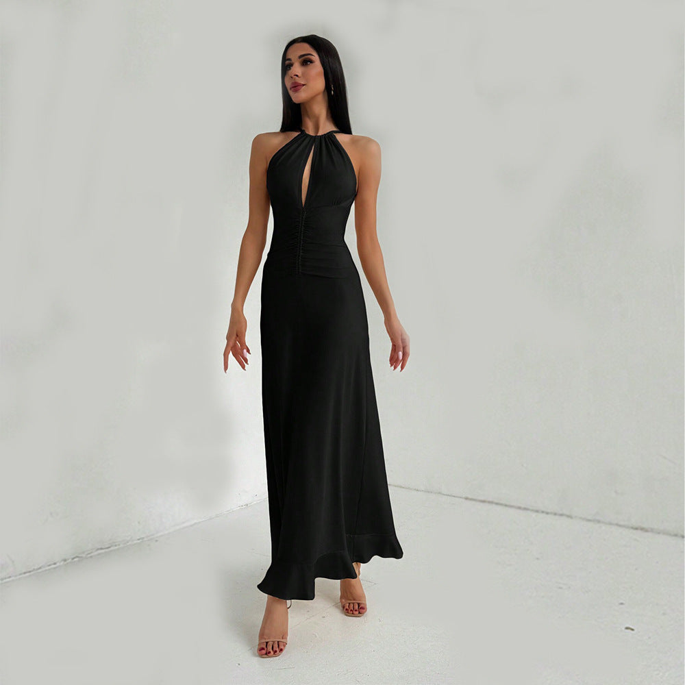 Damen Maxikleid mit elegantem Schlüssel-Ausschnitt und fließendem Saum Drune